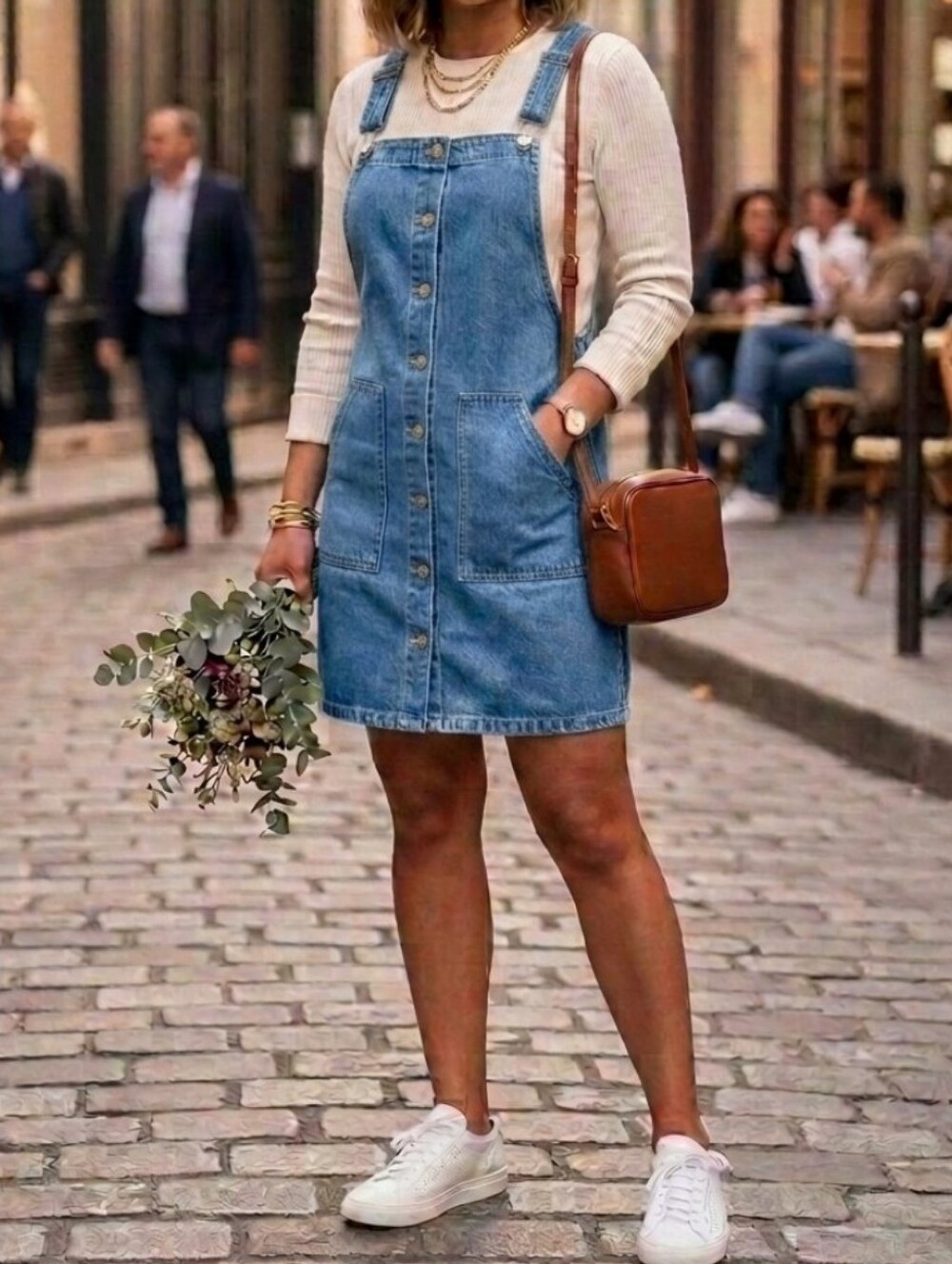 Denim&Co Blue Button-Front Denim Overall Dress with Pockets